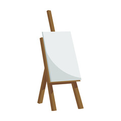 Empty canvas on wooden easel. Wooden brown easel. Blank art board. Mock up white canvas for painting.