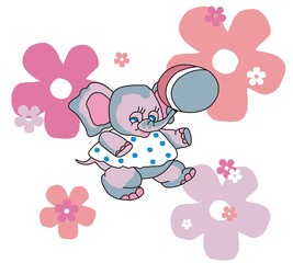 Obraz na płótnie Canvas A collection of vector drawings with elephants for children's clothing, fabric, textiles or wallpaper in the nursery.