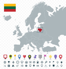 Lithuania location on Europe Map. Transparent background