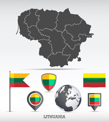 Obraz premium Lithuania map and flag set