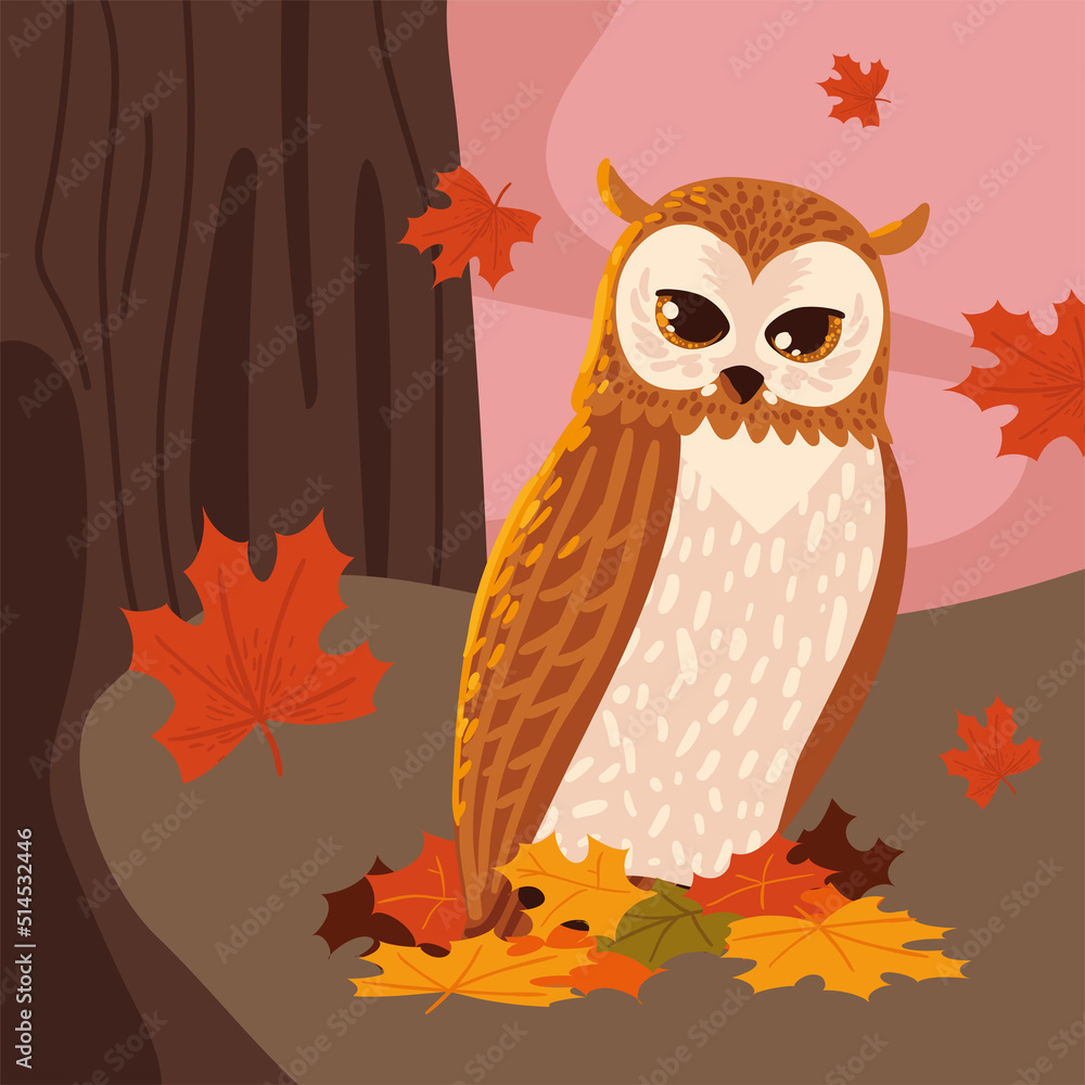 Poster autumn forest and owl