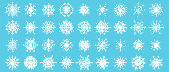 Large collection of winter snowflakes.Vector graphics.