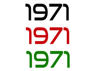 1971 year. Year set for comemoration in black, red and green. Vetor with background white.
