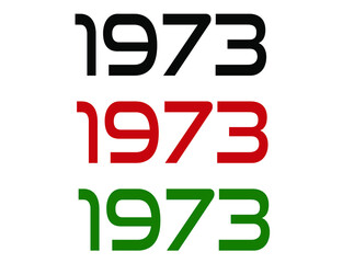 1973 year. Year set for comemoration in black, red and green. Vetor with background white.