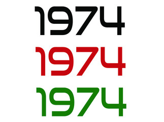 1974 year. Year set for comemoration in black, red and green. Vetor with background white.