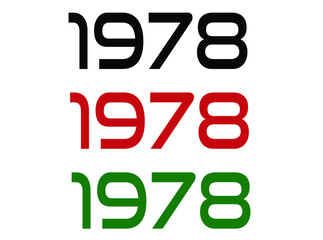 1978 year. Year set for comemoration in black, red and green. Vetor with background white.