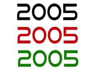 2005 year. Year set for comemoration in black, red and green. Vetor with background white.