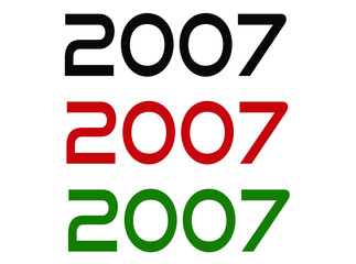 2007 year. Year set for comemoration in black, red and green. Vetor with background white.