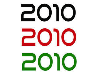 2010 year. Year set for comemoration in black, red and green. Vetor with background white.