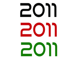 2011 year. Year set for comemoration in black, red and green. Vetor with background white.