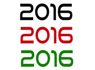2016 year. Year set for comemoration in black, red and green. Vetor with background white.