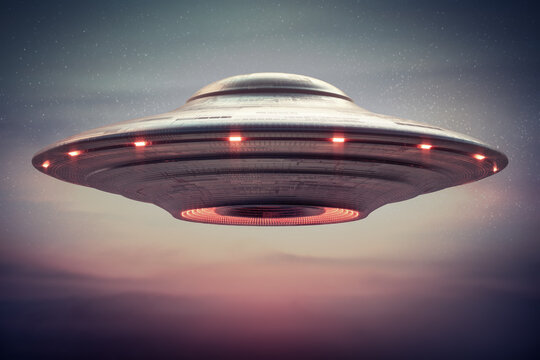 Unidentified flying object - UFO. Science Fiction, 3D illustration concept of ufology. Clipping path included.