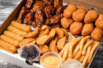 Beer snacks, snacks on a white background for takeaway