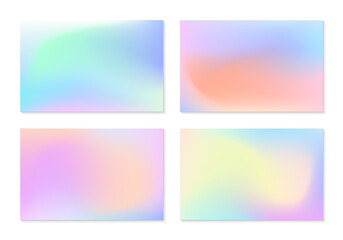 Obraz premium Vector set of mesh gradient backgrounds in soft pastel colors.Copy space for text.Abstract fluid illustrations in y2k aesthetic.Modern templates for banners,branding design,social media,covers.