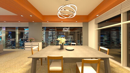 夜景が見えるダイニングルーム