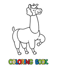 Funny standing llama. Kids coloring book. Vector