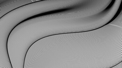 Vector 3d striped waves. Abstract composition, curve lines. Amazing three dimensional background for presentation, wallpaper, interior wall decor. Opical illusion. Vector without gradient
