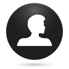 Silhouette girl icon, black circle button, vector illustration.