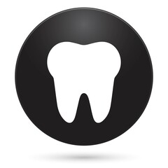 Tooth icon, black circle button, vector illustration.