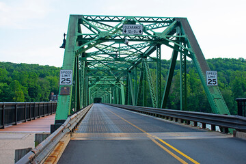 Truss bridge spanning the Delaware River and connecting the states New Jersey and Pennsylvania at the town of Stockton, New Jersey, USA. -11