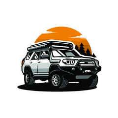 Premium adventure overland SUV in outdoor scenery vector illustration. Best for adventure sport automotive related industry © bonky