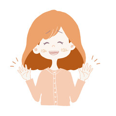 困った表情で「気にしないで」と明るく振る舞う女の子のイラスト