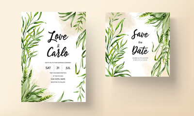 Fototapeta na wymiar Elegant wedding invitation template with leaves
