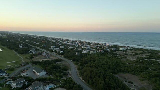 Aerial video luxury mansions on Corolla Beach north Carolina Outer Banks