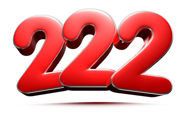Rounded red number 222 3D illustration on white background have work path.
