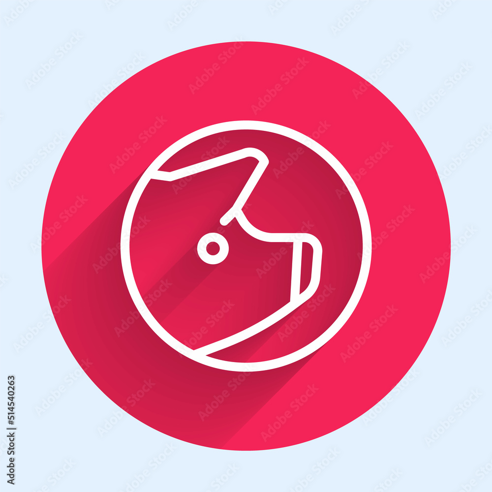 Poster white line pig icon isolated with long shadow background. animal symbol. red circle button. vector