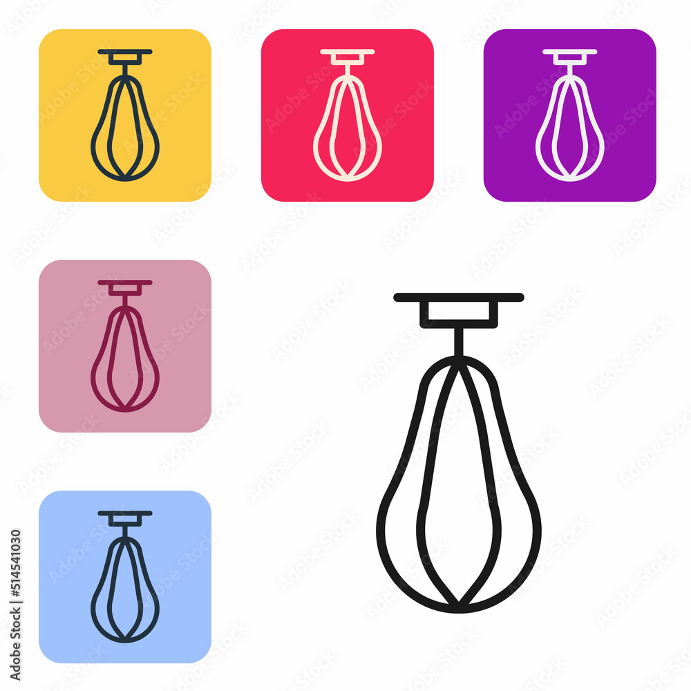 Poster black line punching bag icon isolated on white background. set icons in color square buttons. vector