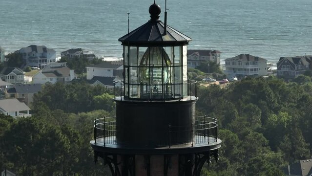 Aerial drone footage Currituck Beach Lighthouse Corolla NC USA