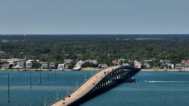 Aerial video Atlantic Beach Bridge North Carolina USA