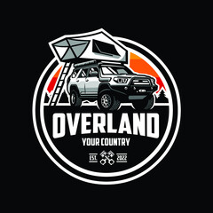 Overland camper truck circle emblem badge vector isolated © bonky