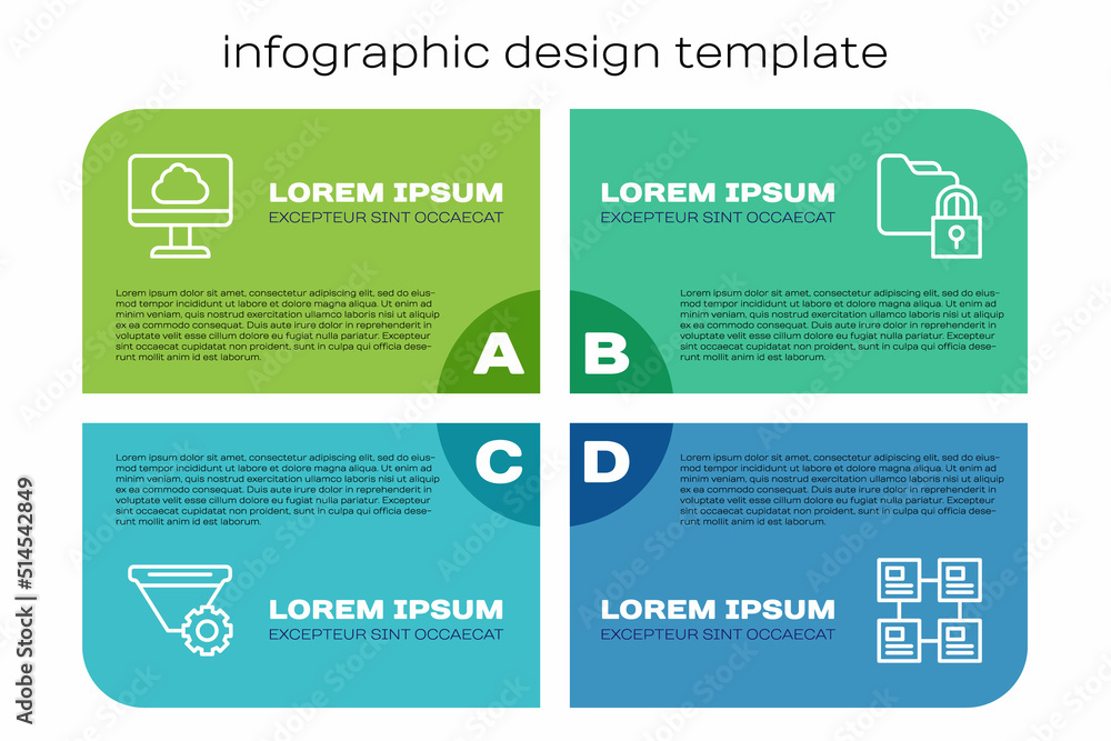 Poster set line filter setting, cloud technology data transfer, hierarchy organogram chart and folder and l
