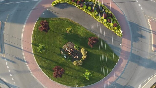 Aerial view of a pretty roundabout in Chilliwack British Columbia Canada