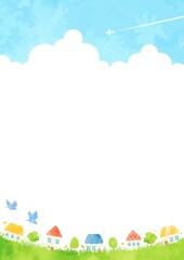 のどかな手描きの街並みの風景イラスト