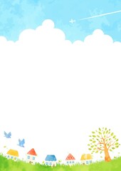 シンプルな手描きの街並みの風景イラスト