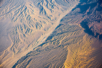 bird's eye view of the mountains and canyon in Xinjiang, China
