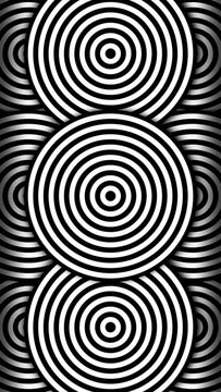 Vertical background, hypnotic black and white circles, loop, social media