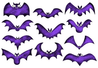 Obraz premium Set with Halloween bats for stickers and cards and gifts and fabrics and hobbies and wrapping paper