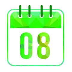 Calendar day 08. Number eight on a white paper with modern green border. Isolated on white background. Vector illustration