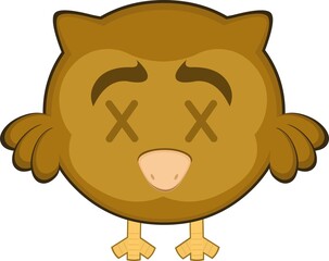 Vector illustration of a cartoon owl with crosses in the eyes in concept of dead bird