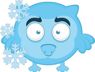 Vector illustration of a frozen cartoon owl with frost