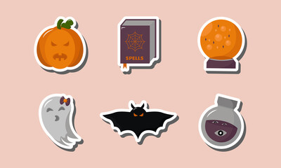Set of Happy Halloween Sticker Concept