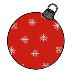 Rote Christbaumkugel mit weißen Schneeflocken / Weihnachtsbaum - Weihnachten - Clipart Icon Sketchnote Zeichnung 