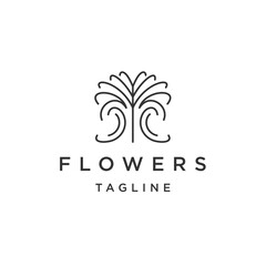 Obraz premium Flower tree line logo icon design template flat vector