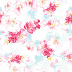 Fototapeta na wymiar Watercolor cherry blossom repeat seamless pattern