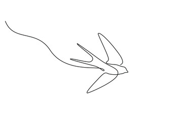 Continuous one line drawing of a swallow flying. Bird in flight isolated on a transparent background. line art in one continuous line a bird in flight. a swallow flies in doodle style.