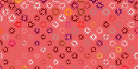 Dark pink, yellow vector backdrop with virus symbols.